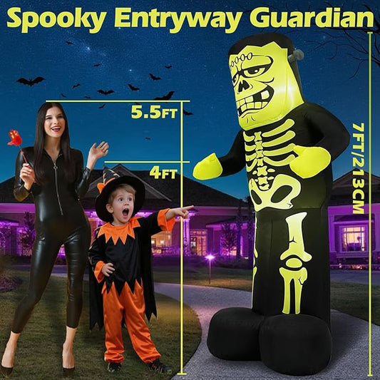 Halloween Blow Up Yard Decorations Inflatables Outdoor Skeleton Frankenstein, 7FT Tall Giant Outside Blowups Scary Cute Funny Spooky Inflated Lawn Decor for Entrance Indoor Trick or Treat Blow-up