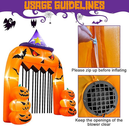 AerWo 12FT Tall Halloween Inflatables Archway Giant Arch, Pumpkin Blow Up With Built-in LED Lights for Outdoor Decorations, Holiday Yard Lawn Garden Party Decor