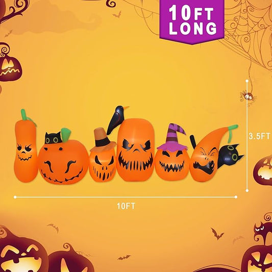 Halloween Inflatables Outdoor Decorations, Blow Ups 6 PCS Pumpkins Black Cat with Build-in LED Lights, Funny Yard Garden Decoration for Halloween Party Indoor Outdoor