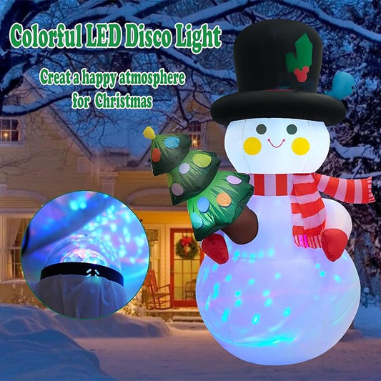 8 FT Christmas Inflatables Snowman Yard Decoration, Blow Up Snowman with Christmas Tree Outdoor Decoration with Rotating LED Lights for Holiday Party Patio Garden Lawn Decor