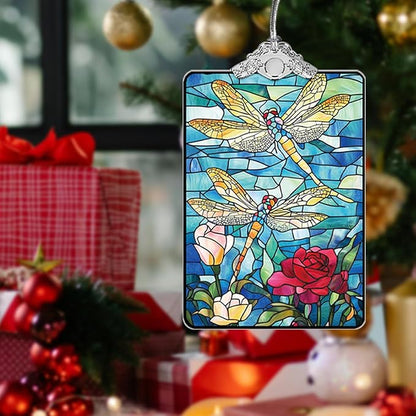 Dragonfly Stained Glass Ornament, 2025 Christmas Tree Hanging Decoration Exchange or Nature-Inspired Decor, 3.8 x 2.4 Inch