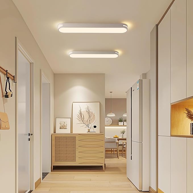 Becailyer Modern LED Linear Ceiling Lights, Dimmable LED Ceiling Lamp with Remote Control, 31.4" Metal Flush Mount Ceiling Lighting Fixtures for Living Room Kitchen Dining Room Hallway, White