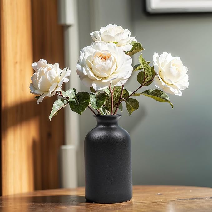 Black Vase for Flowers-Set of 6 Ceramic Small Bud Vases for Flowers & House Plants, Modern Minimalist Decorative Vases, Ceramic Vases for Centerpieces, Home, Shelf, Office, Table, Mantel Decor