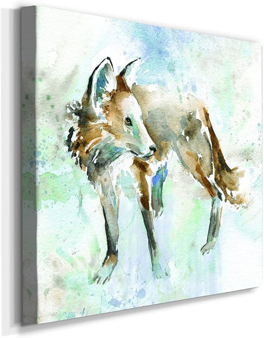 Colorful Animals Painting Wall Art on Canvas Modern Abstract Artwork, Fox On Blue Wall Art, Ready to Hang, 40'' x 40''