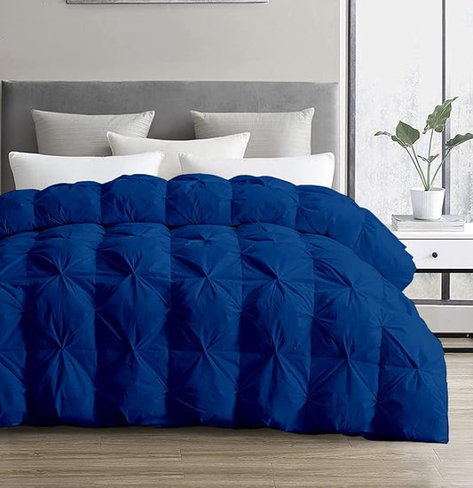 SLEEP-NEST Hotel Luxury Eastern King 118 x 110 Inch Weighted Down Alternative Pinch Pleat 1 Piece Comforter with 8 Tabs/Loops 400 GSM-Box Stitched Duvet Insert Extra Softness Breathable - Royal Blue