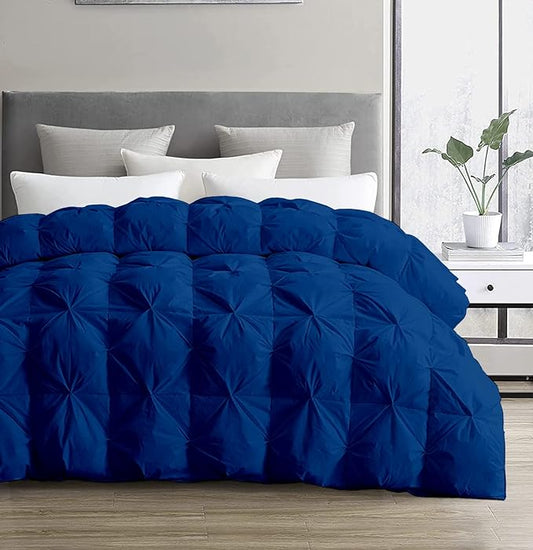 SLEEP-NEST All Season Luxury - Full Size Comforter 82x86 Down Alternative 1 Piece Pinch Pleat Quilt with 8 Tabs - 350 GSM, Ultra Soft, Lightweight Hotel Style Bedding, Pintuck Blanket - Royal Blue