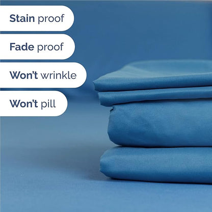 CGK Linens Twin XL 4 Piece Sheet Set - Cooling Sheets for Hot Sleepers - Hotel Luxury Bedding Set with 8-16 Inch Deep Pockets - 1 Flat & 1 Fitted & 2 Pillowcases - Soft and Wrinkle Free - Denim Blue