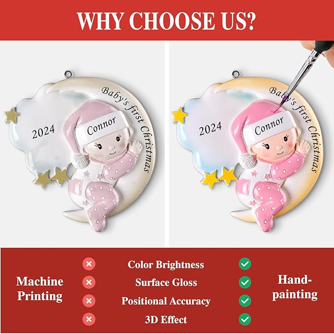 Baby Girl First Christmas Ornament - Custom Name & Date - 2024 Personalized Baby's First Christmas Ornament - Granddaughter Ornament - Keepsake
