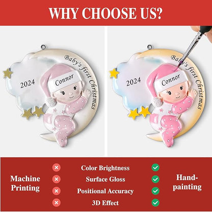 Baby Girl First Christmas Ornament - Custom Name & Date - 2024 Personalized Baby's First Christmas Ornament - Granddaughter Ornament - Keepsake
