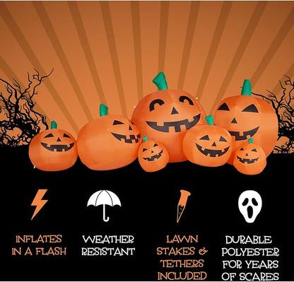 Haunted Hill Farm 10-ft. Wide Pumpkin Family Blow Up with Lights, Outdoor Halloween Inflatable Decoration for Lawn and Yard, Giant Spooky Holiday Decor