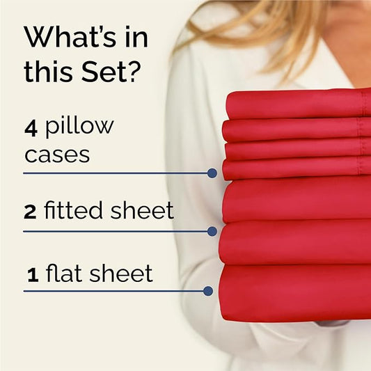 CGK Linens Split King 7 Piece Sheet Set - Cooling Sheets for Hot Sleepers - Hotel Luxury Bedding Set with 8-16 Inch Deep Pockets - 1 Flat & 2 Fitted & 4 Pillowcases - Soft & Wrinkle Free - Split King