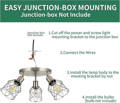 WILON Semi Flush Mount Ceiling Light 3-Light Brushed Nickel Close to Ceiling Light Fixtures, Kitchen Light Fixtures Ceiling Mount E26 Base Multi-Directional Ceiling Lamp Modern Hallway Light Fixtures