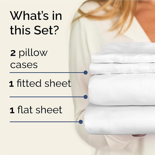 CGK Linens Twin XL 4 Piece Sheet Set - Cooling Sheets for Hot Sleepers - Hotel Luxury Bedding Set with 8-16 Inch Deep Pockets - 1 Flat & 1 Fitted & 2 Pillowcases - Soft, Comfy & Wrinkle Free - White