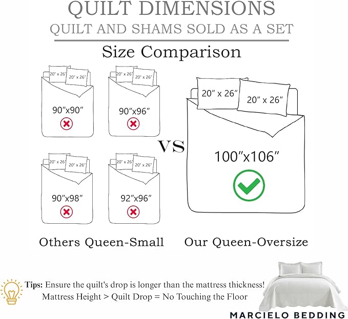 MarCielo 3-Piece 100% Cotton Oversized Bedspread Lightweight Quilt Coverlet Embroidery Farmhouse Bedding Set T0 (Aruba Blue, Oversized Queen (100"x106"))