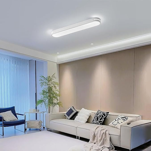 Becailyer Modern LED Linear Ceiling Lights, Dimmable LED Ceiling Lamp with Remote Control, 31.4" Metal Flush Mount Ceiling Lighting Fixtures for Living Room Kitchen Dining Room Hallway, White