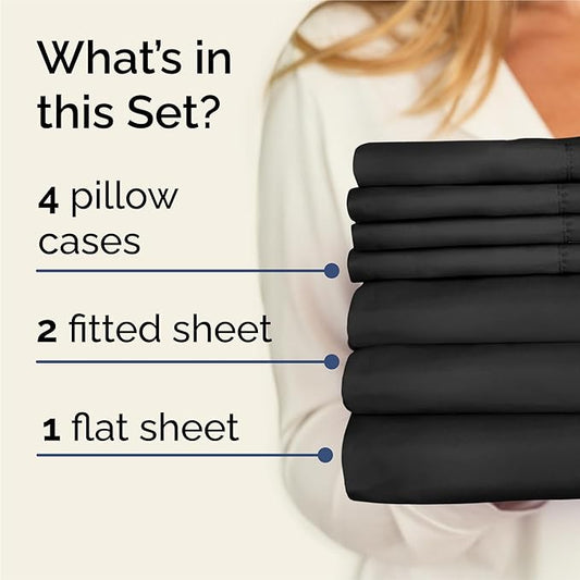 CGK Linens Split King 7 Piece Sheet Set - Cooling Sheets for Hot Sleepers - Hotel Luxury Bedding Set with 8-16 Inch Deep Pockets - 1 Flat & 2 Fitted & 4 Pillowcases - Soft & Wrinkle Free - Split King