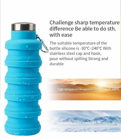 Foldable Water Bottle, 500 ml, BPA Free, Silicone Bottle for Travel, Gym, Cycling, Hiking (Purple)