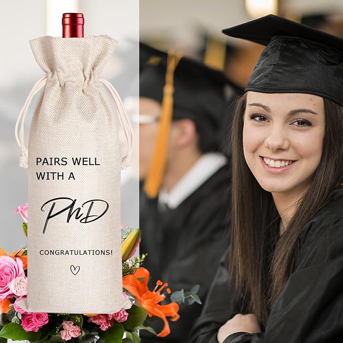 LANBAIHE Graduation PHD Gift, Graduation Wine Bag, Pairs Well with PhD, PhD Wine Bag, Gift for PhD, Gift for Doctors, Doctorate Graduation Gift