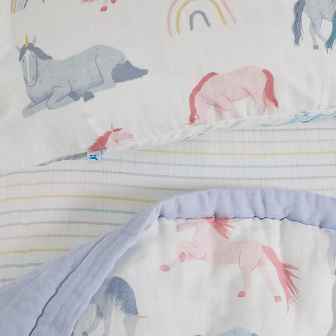 Little Unicorn Toddler Bedding 3-Piece Set | Super Soft & Breathable Muslin Fabric | for Convertible Cribs & Toddler Beds (Unicorns)