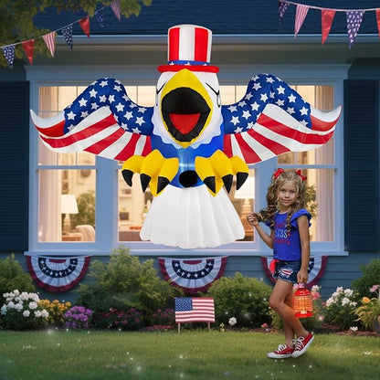 4th of July Patriotic Inflatable Eagle Window Decorations, 4FT Fourth of July Blow Up Inflatable Independence Day Decorations Built-in LEDs for Holiday Party Indoor Outdoor Yard Garden Decor