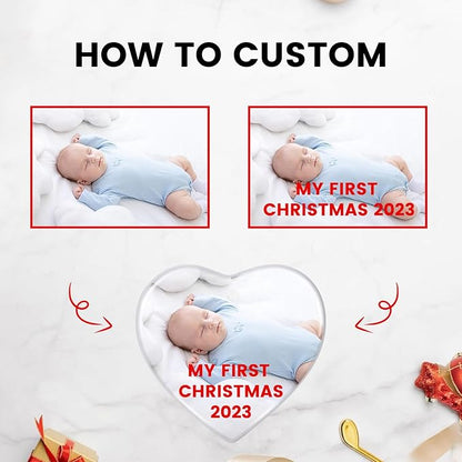 Personalized Christmas Ornaments 2025, Double-Side Custom Christmas Ornament, Heart Ceramic Photo Ornament Christmas Tree Decorations for Kids, Mom, Dad, Family, Loved One