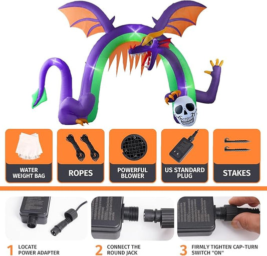 Amazingforless (9ft) Halloween LED Inflatable Decorations w/Blower Spooky Animated Blow Up (Frankenstein, Dragon, Ghost, Pumpkin, Skeleton Dog,Tree,Clown, Archway)