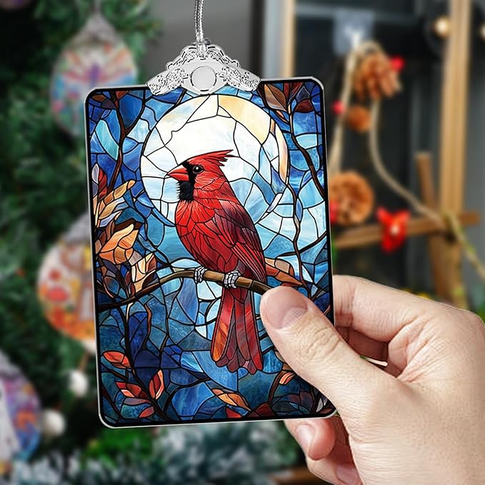 Cardinal Stained Glass 2025 Christmas Ornament, Tree Hanging Decoration for Gift Exchange or Stocking Stuffer, Christmas Tree Decor, 3.8 x 2.4 Inch