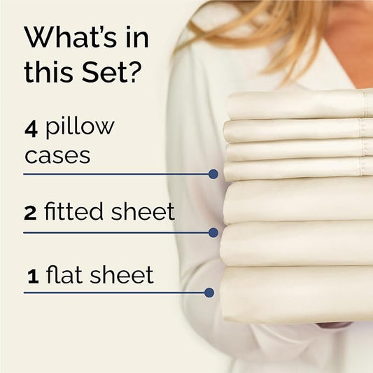 CGK Linens Split King 7 Piece Sheet Set - Cooling Sheets for Hot Sleepers - Hotel Luxury Bedding Set with 8-16 Inch Deep Pockets - 1 Flat & 2 Fitted & 4 Pillowcases - Soft & Wrinkle Free - Split King