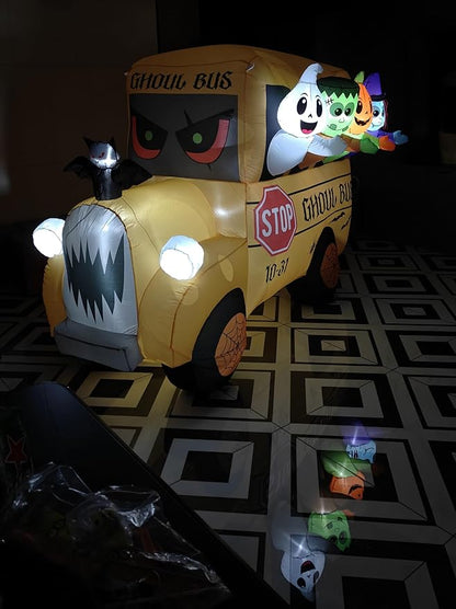 8FT Halloween Inflatable Ghoul Bus with LED Lights - Giant Haunted School Bus Yard Decoration for Outdoor Halloween Party, Haunted House, Trick or Treat Decor (Ghost, Pumpkin, Witch Design)