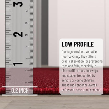 Machine Washable Modern Solid Design Non-Slip Rubberback 2x5 Traditional Runner Rug for Hallway, Kitchen, Bedroom, Entryway, 20" x 59", Red