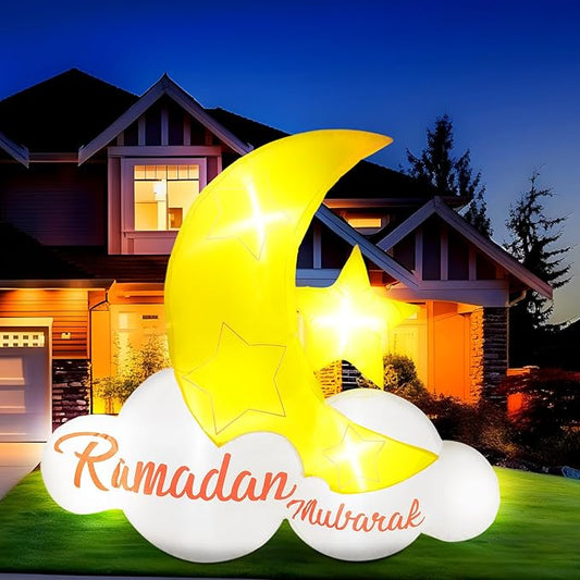 VIHOSE 5.5 FT Inflatable Muslim Holiday Outdoor Decorations and Holy Celebration Decor Blow Up Islamic Eid Decor Inflatable Ramadan Mubarak with LED Lights Celebrate Fasting Introspection and Prayer