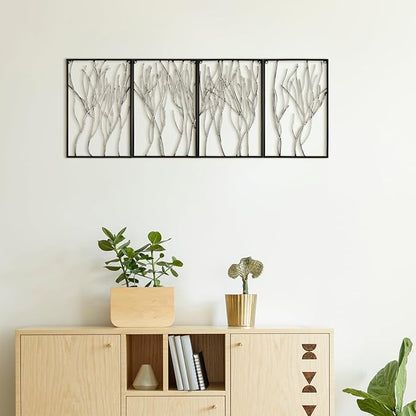 Tandefio 4 Pcs Metal Wall Art Abstract Wall Decoration Tree Branch Sign for Living Room Panels Sculpture Iron Modern Accent Hanging for Home Office(Tree Branch Style)