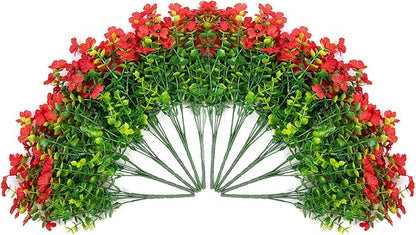 Artificial Fake Mums Plants Flowers for Outdoor Outside Fall Autumn, 12 Bundles Faux Silk Red Daisy UV Sun Resistant Look Real for Porch Patio Home Window Box Yard Planter