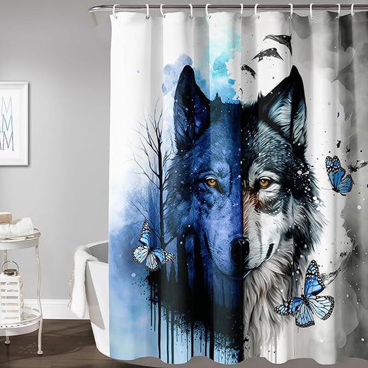 AILONEN Wolf Print Shower Curtain for Boys Men,Watercolor Wolf Bath Curtain 36" W*72" H Animal Wolf Bathroom Curtain Polyester Waterproof Wildlife Bathroom Curtain with 12 Hooks