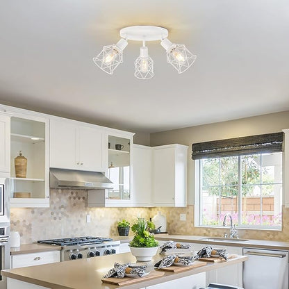 WILON Flush Mount Ceiling Light, Kitchen Lighting Fixtures 3-Light Semi Flush Mount Light, Multi-Directional White Ceiling Track Lighting for Kitchen Hallway Dining Room Entryway(E26 Base)