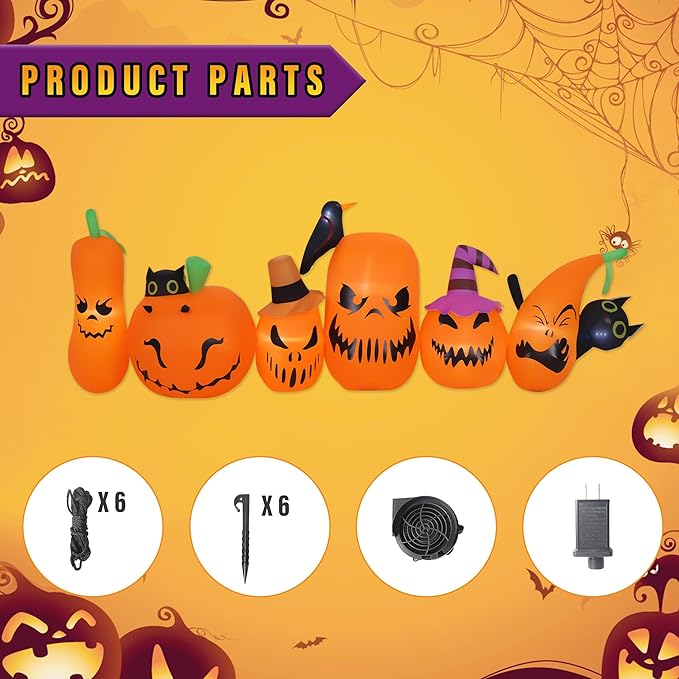 Halloween Inflatables Outdoor Decorations, Blow Ups 6 PCS Pumpkins Black Cat with Build-in LED Lights, Funny Yard Garden Decoration for Halloween Party Indoor Outdoor