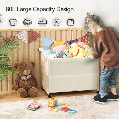 Toy Box, Toy Chest, Toy Box for Living Room, Kids Toys Storage Decorative, with Metal Frame, White, Patented Design