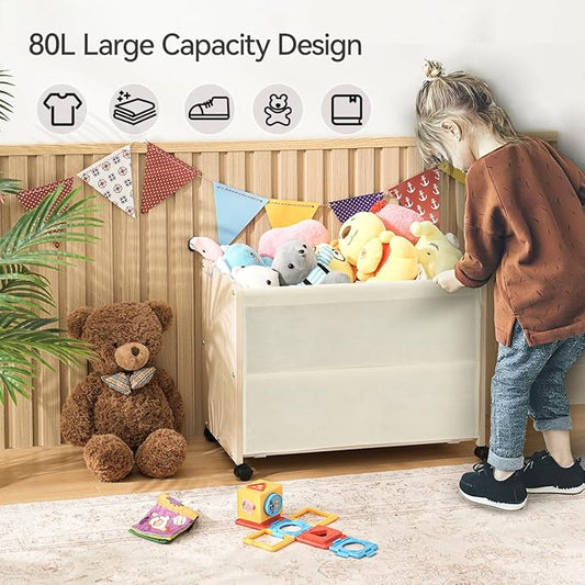 Toy Box, Toy Chest, Toy Box for Living Room, Kids Toys Storage Decorative, with Metal Frame, White, Patented Design