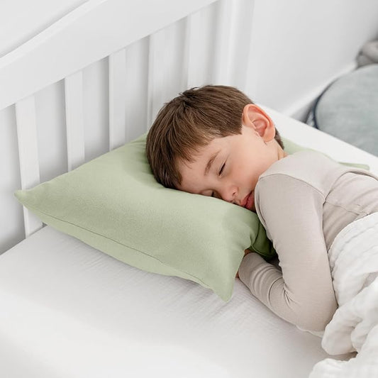 Comfy Cubs Toddler Pillow with Soft Cotton Pillowcase, 13"x18", Sage (2 Pack) - Kids Pillow for Sleeping & Travel - Comfortable Small Pillow - Kids Travel Pillow with Breathable Microfiber Fill