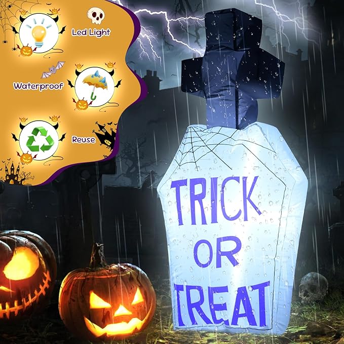 3FT Tombstone Halloween Inflatable Decor Halloween Blow Up Decor Decoration with LED Lights Indoor Outdoor Yard Holiday Graden Haunted House Party Decor