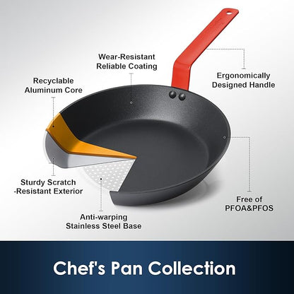 SENSARTE Nonstick Frying Pan Set 3-Piece, Oven Safe Skillets with Swiss Coating, Induction Compatible Chef Pan Set, Dishwasher Safe Cooking Pans, PFOA PFOS Free, 8, 10 and 12 Inch