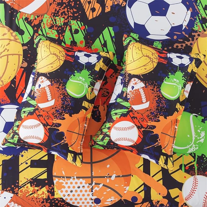 qjmiaofang Basketball Sheets Full Size Sports Sheets for Kids Boys American Football Fitted Sheet Sport Sheet Set 4Pieces Baseball and Soccer Flat Sheet 1 Fitted Sheet 1 Flat Sheet 2 Pillowcases