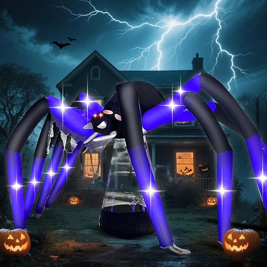 Halloween Inflatables Spider Decorations Outdoor - 9 FT Horror Giant Spider Halloween Blow up Yard Decorations with LED Build-in for Garden Lawn Indoor Party Decor