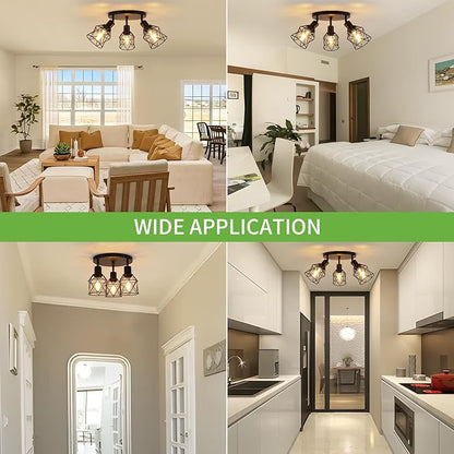 WILON Kitchen Light Fixtures Ceiling Mount, Black Ceiling Light Fixtures 3-Light Adjustable Semi Flush Mount Ceiling Light, Multi-Directional Ceiling Lights for Kitchen Hallway Dining Room(E26 Base)