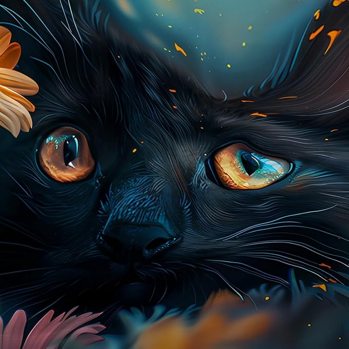 AILONEN Cute Black Cat Shower Curtain Set, Yellow Flower Kitty Cloth Shower Curtain Curtain for Bathroom,Cat Lovers Animal Shower Curtain Liner for Kids Boys Girls,60" W*72" H