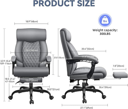 Big and Tall Reclining Executive Leather Office Desk Chair with Footrest and Lumbar Support