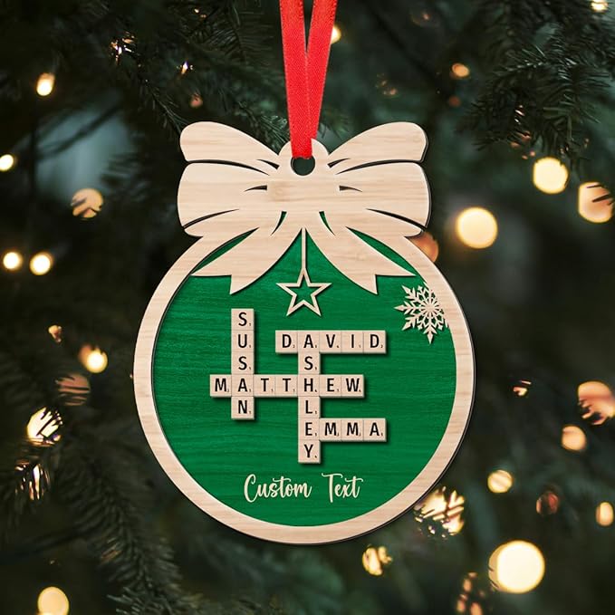 Custom Christmas Ornament, Personalized Crossword Ornament, Custom Family Names On Wooden Design, Wooden Ornaments for Christmas Tree, Custom Scrabble Ornament, Xmas 2024