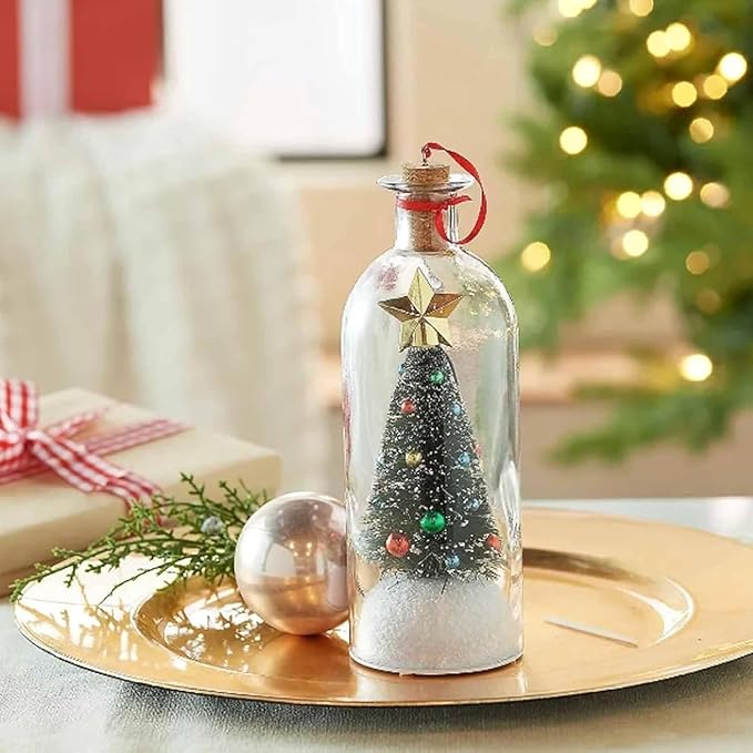 Christmas Tree Message in a Bottle,Recordable Christmas Tree Voice Message Bottle Ornament,with Playback Cork,Snowy Scene in Vintage Bottle,Unique Christmas Festive Gift (1)