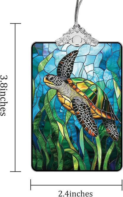 Sea Turtle Stained Glass Ornament, 2025 Christmas Tree Hanging Decoration for Gift Exchange or Stocking Stuffer, Holiday Decor, 3.8 x 2.4 Inch
