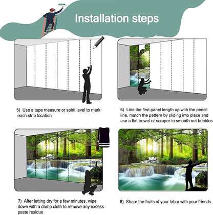 Green Waterfall Sunshine Forest Wallpaper Mural (Not Peel and Stick)